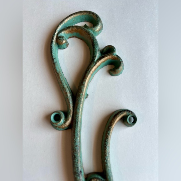 Vintage Metal Teal & Gold Wall Mounted Candle Sconce 11x3x3.5” - Picture 7 of 7